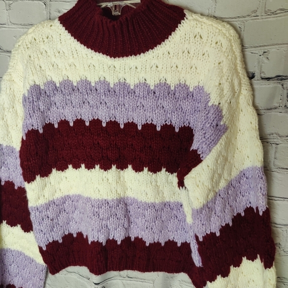 BB Dakota Steve Madden Chunky Knit Mock Neck Striped Sweater NWT Size Small - Picture 2 of 4